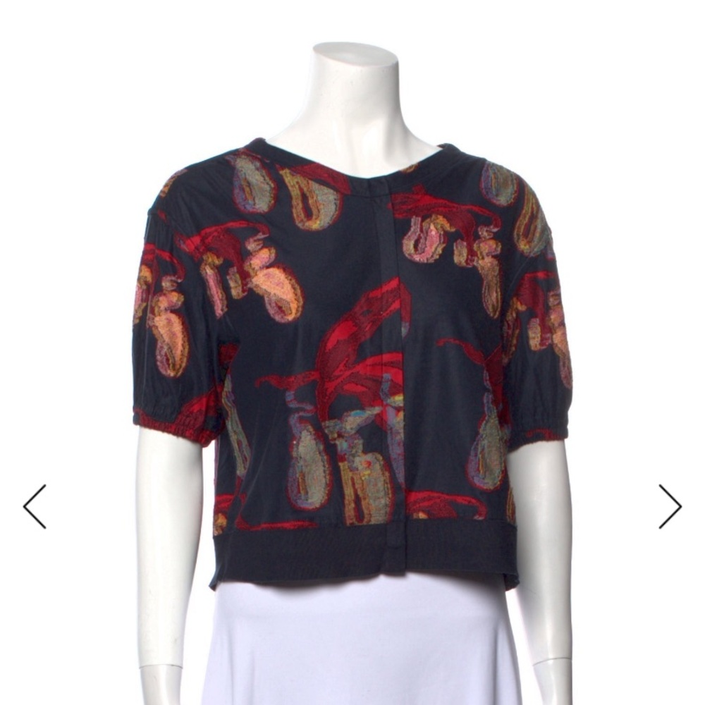 Sonia Rykiel Navy and Red Patterned Crop Top